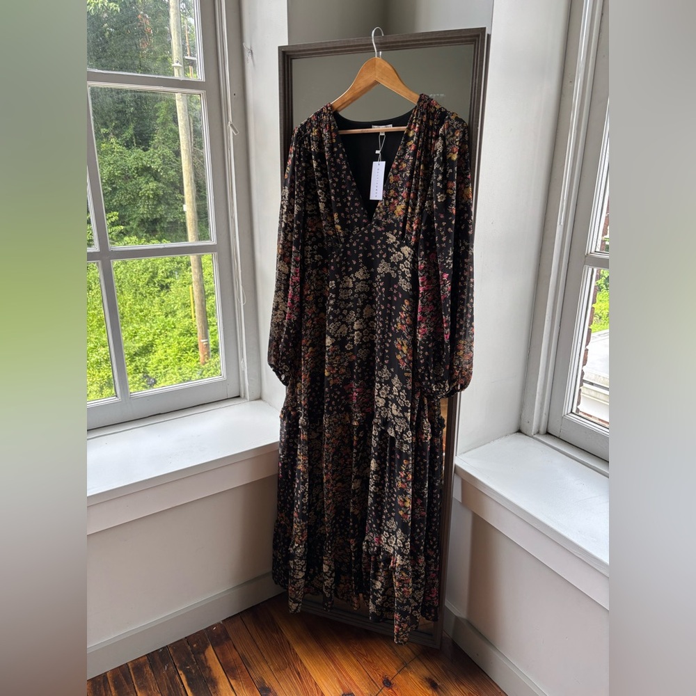 Baltic born floral black maxi long sleeve dress NWT